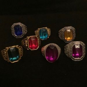 Gorgeous Jewel Crystal Oversized Boutique Costume Jewelry Rings 7 pc jewelry lot